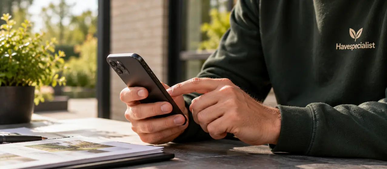 Havespecialist-medarbejder tager imod en forespørgsel på telefonen